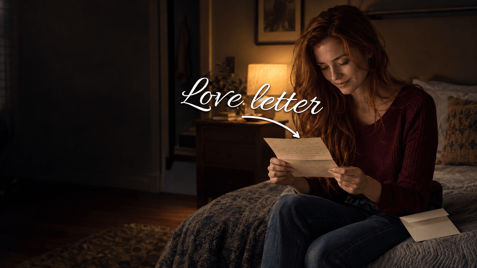 She reads his handwritten letter at night